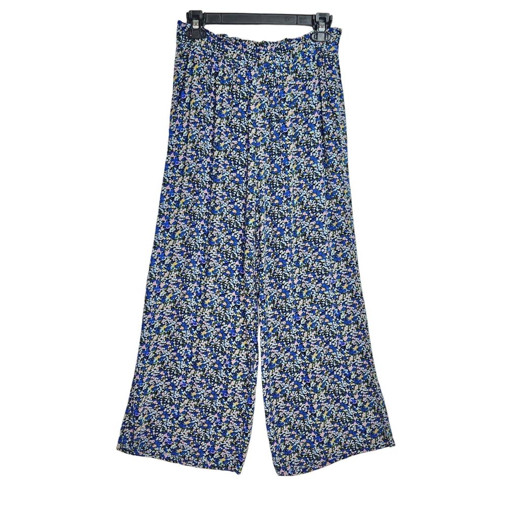 Nordstrom BP Blue Ditsy Floral Paperbag High Waist Palazzo Ankle Pants M Boho